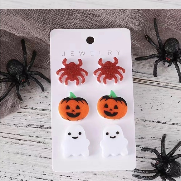 Set of 3 Halloween Earrings Spider Ghost Pumpkin Jack o Lantern - Picture 6 of 6